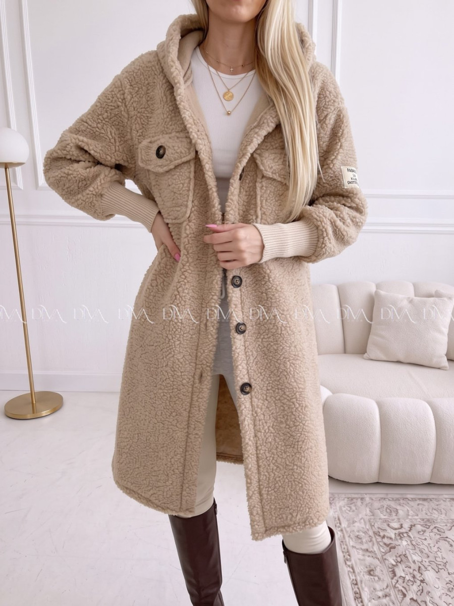 Midi bouclé kabátik latté/hnedá AB 666