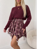 Asymetrická krátka karo sukňa burgundy AB 579