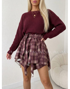 Asymetrická krátka karo sukňa burgundy AB 579