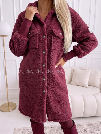 Midi bouclé kabátik vínový AB 666 Midi bouclé kabátik vínový AB 666