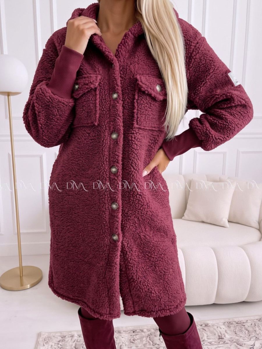 Midi bouclé kabátik vínový AB 666