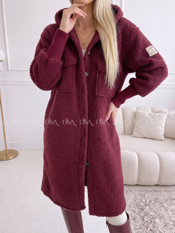 Midi bouclé kabátik vínový AB 666