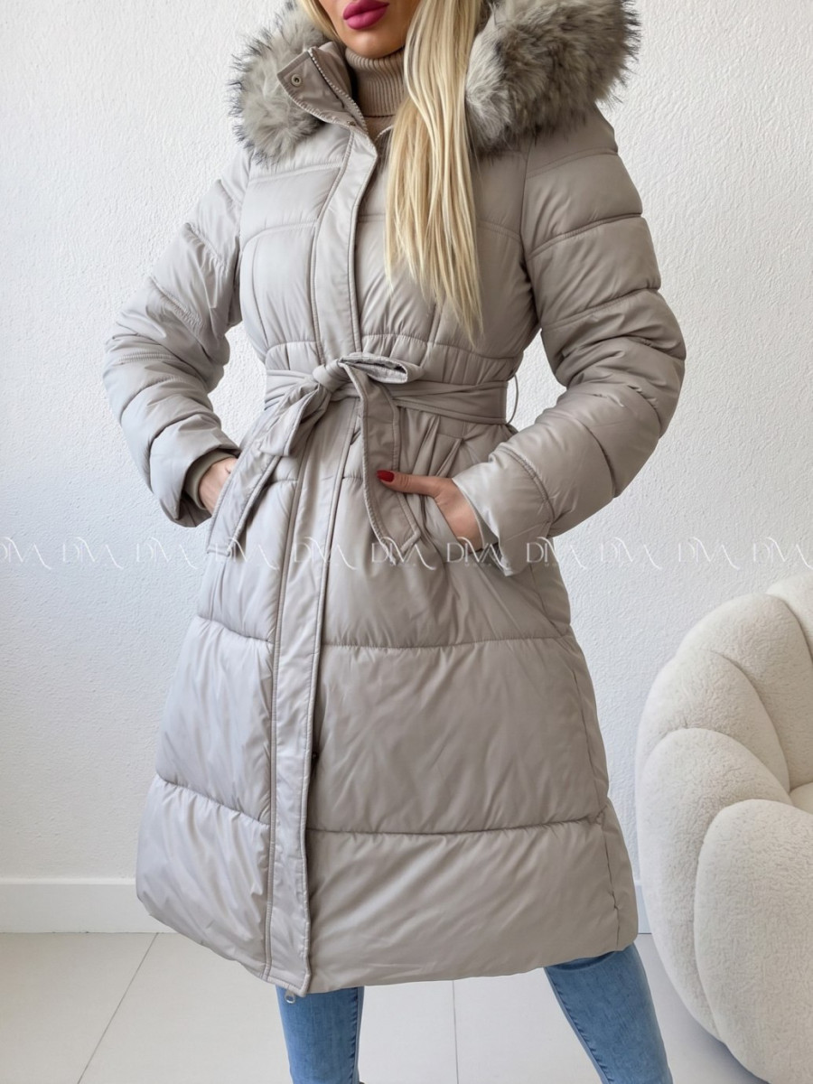 Zimná dlhá bunda s kožušinou sivá A 209 Zimná dlhá bunda s kožušinou sivá A 209