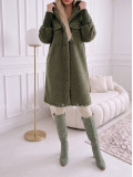 Midi bouclé kabátik khaki zelený AB 666 Midi bouclé kabátik khaki zelený AB 666