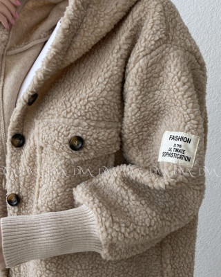Midi bouclé kabátik latté/hnedá AB 666