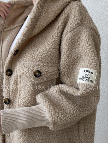 Midi bouclé kabátik latté/hnedá AB 666
