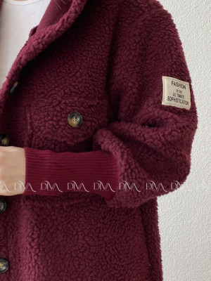 Midi bouclé kabátik vínový AB 666