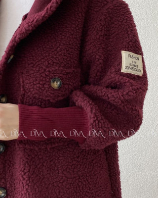 Midi bouclé kabátik vínový AB 666