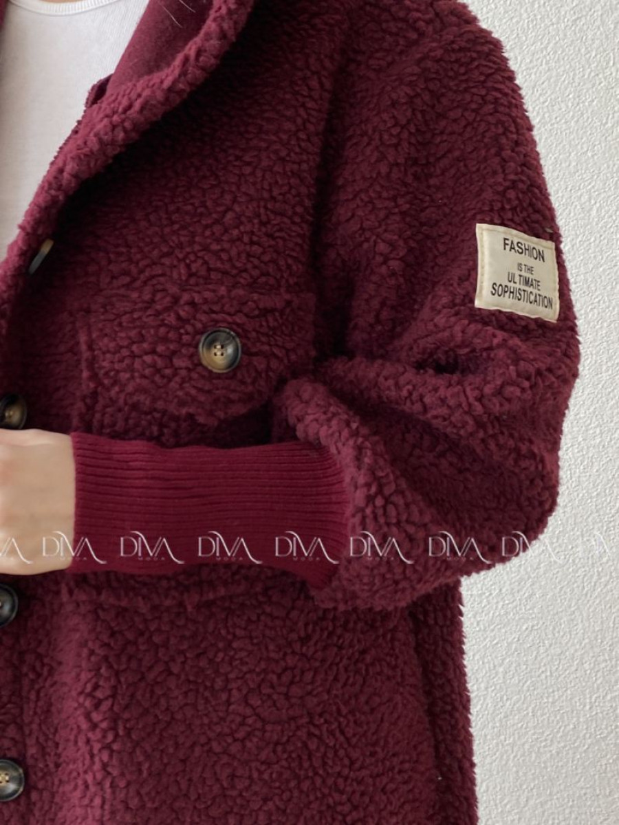 Midi bouclé kabátik vínový AB 666