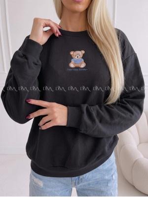 Zateplená oversize mikina teddy bear čierna B 113