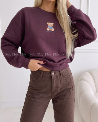 Zateplená oversize mikina teddy bear burgundy B 113
