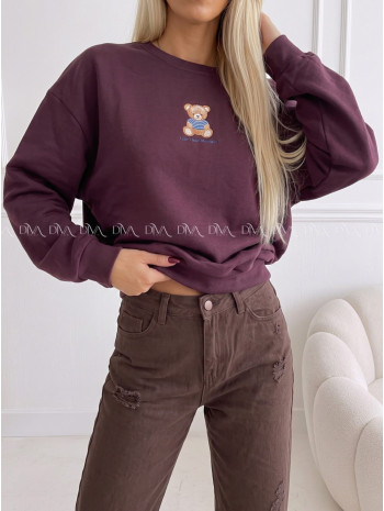 Zateplená oversize mikina teddy bear burgundy B 113
