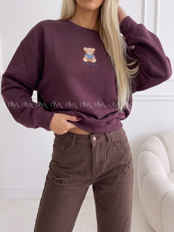 Zateplená oversize mikina teddy bear burgundy B 113