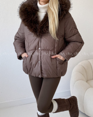 Zimná oversize bunda s kožušinou čokoládová A 211