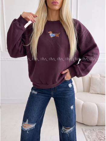 Zateplená oversize mikina dog burgundy B 111