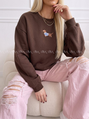 Zateplená oversize mikina dog čokoládová B 111
