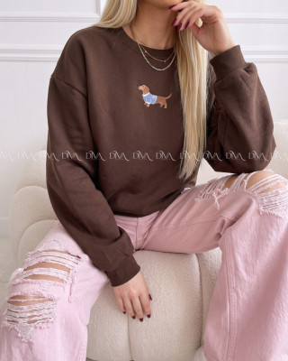 Zateplená oversize mikina dog čokoládová B 111