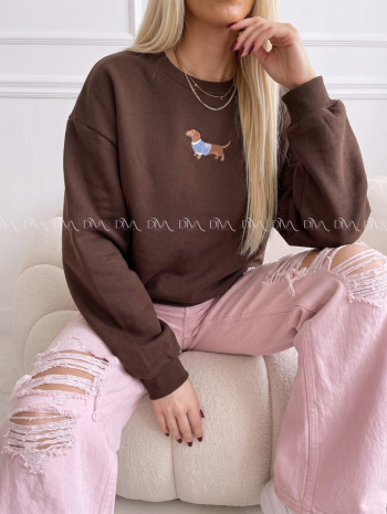 Zateplená oversize mikina dog čokoládová B 111