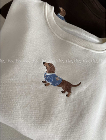 Zateplená oversize mikina dog krémová B 111
