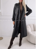 Eko koženkový trench coat čierny AB 543 Eko koženkový trench coat čierny AB 543