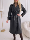 Eko koženkový trench coat čierny AB 543 Eko koženkový trench coat čierny AB 543