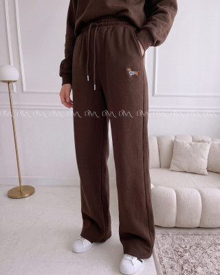 Zateplené tepláky dog wide leg čokoládové AB 333