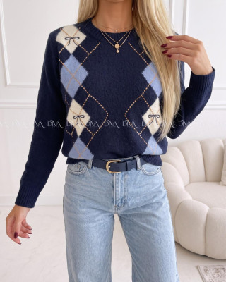 Svetrík s mašličkami navy blue AB 999
