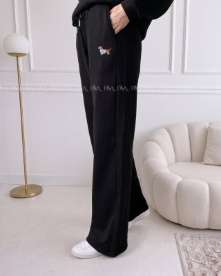 Zateplené tepláky dog wide leg čierne AB 333