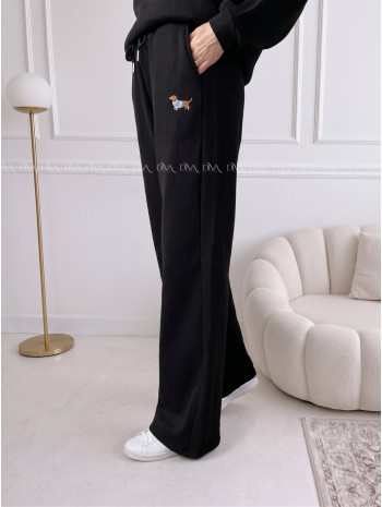 Zateplené tepláky dog wide leg čierne AB 333