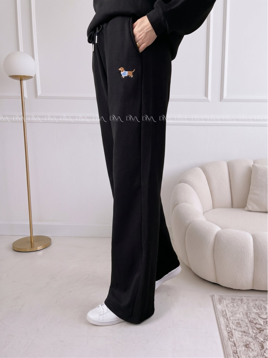 Zateplené tepláky dog wide leg čierne AB 333 Zateplené tepláky dog wide leg čierne AB 333