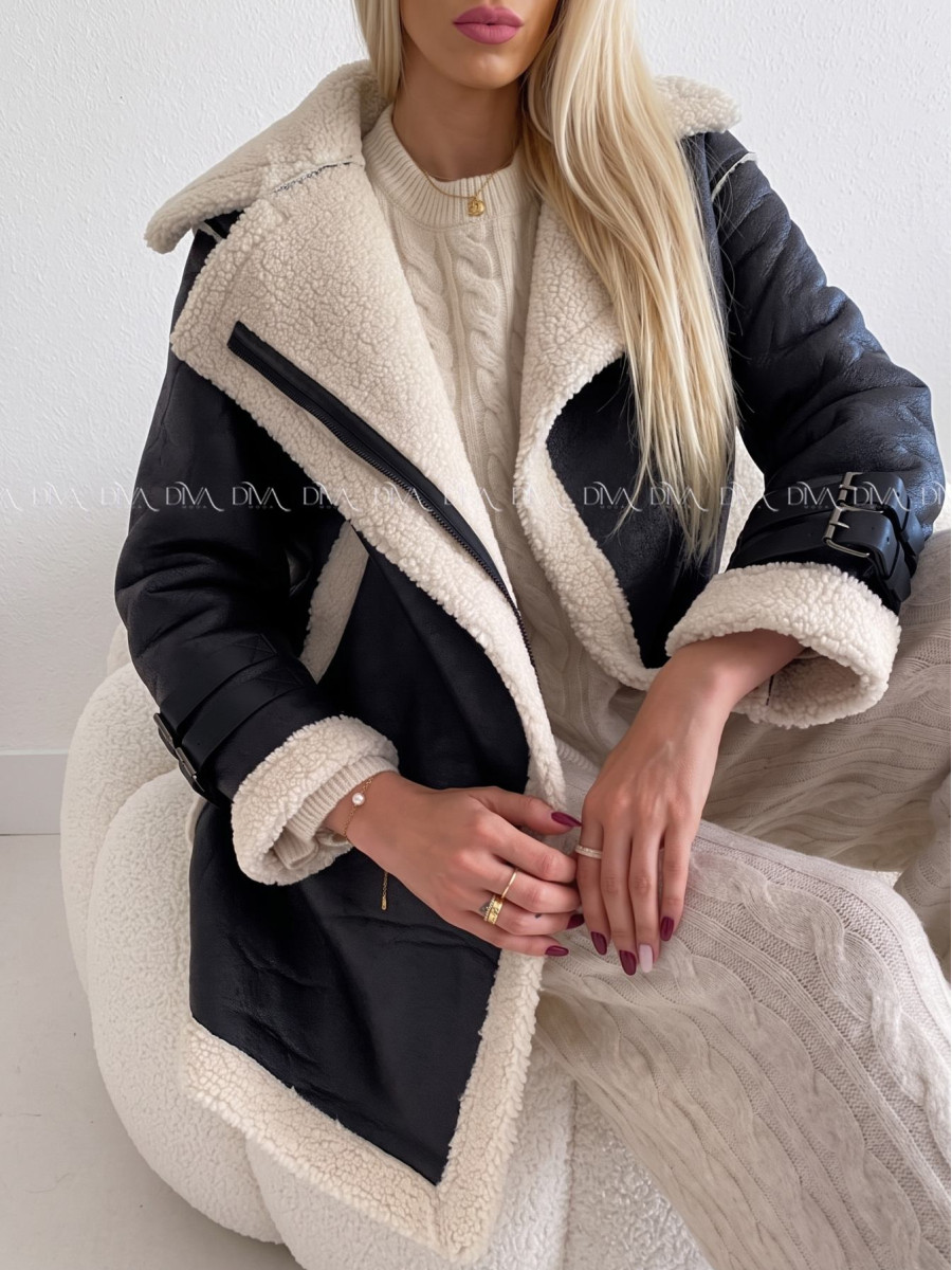 Aviator kabát s ovečkovou kožušinou čierny S 77 Aviator kabát s ovečkovou kožušinou čierny S 77