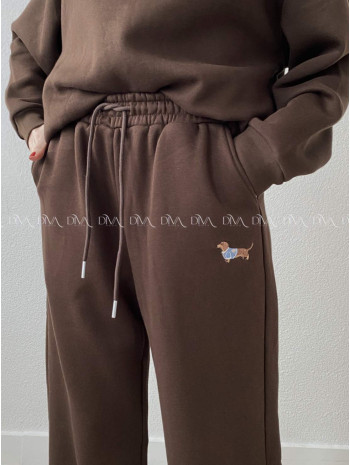 Zateplené tepláky dog wide leg čokoládové AB 333