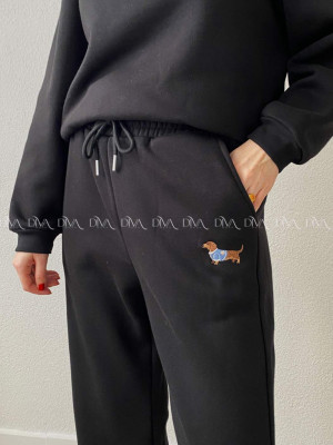 Zateplené tepláky dog wide leg čierne AB 333
