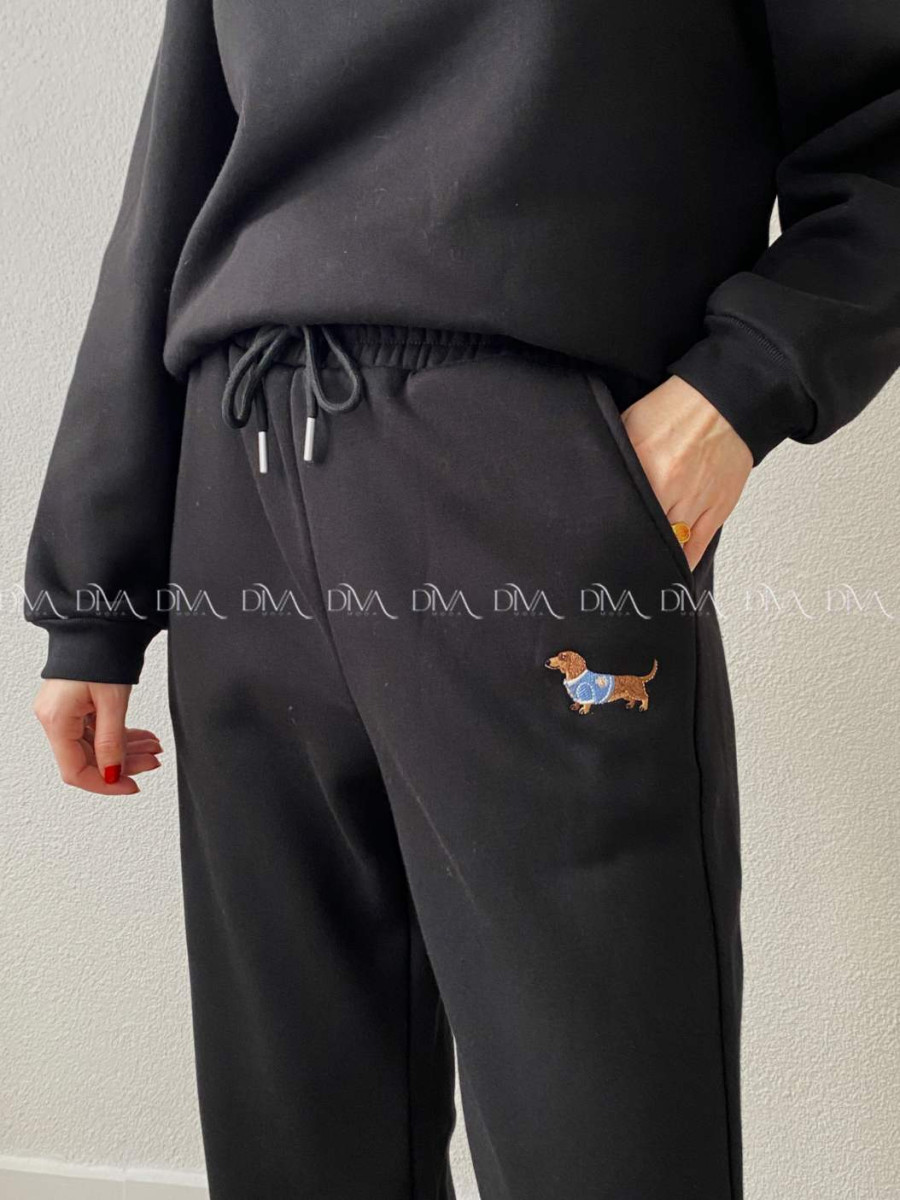 Zateplené tepláky dog wide leg čierne AB 333 Zateplené tepláky dog wide leg čierne AB 333