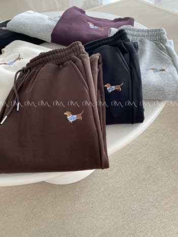 Zateplené tepláky dog wide leg čierne AB 333