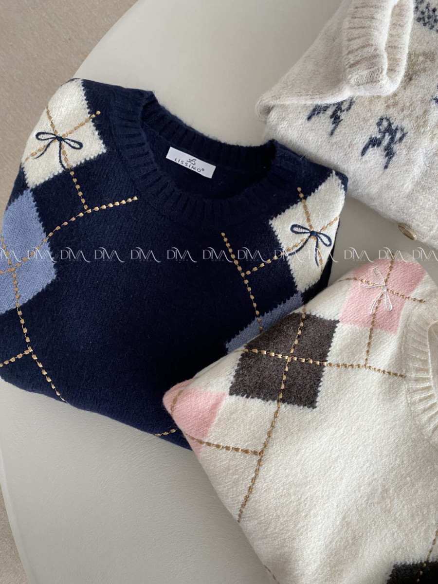 Svetrík s mašličkami navy blue AB 999 Svetrík s mašličkami navy blue AB 999