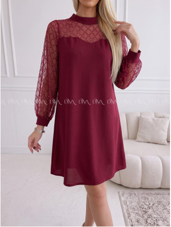 Šaty so sieťovanými rukávmi a trblietkami burgundy AA 185