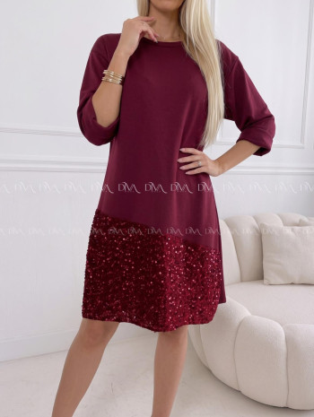 Šaty s flitrovaným lemom burgundy AA 182