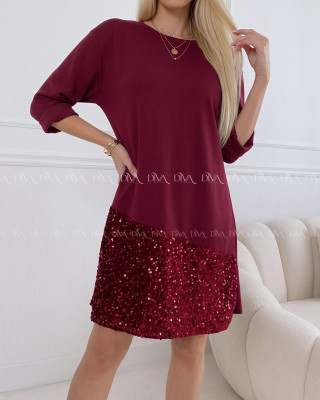 Šaty s flitrovaným lemom burgundy AA 182