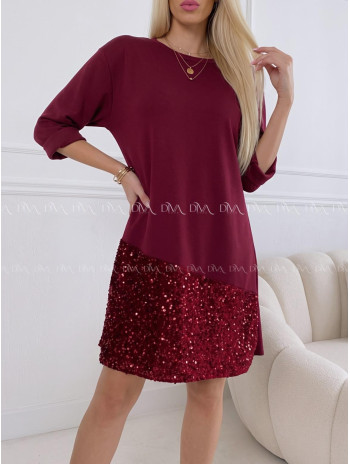 Šaty s flitrovaným lemom burgundy AA 182