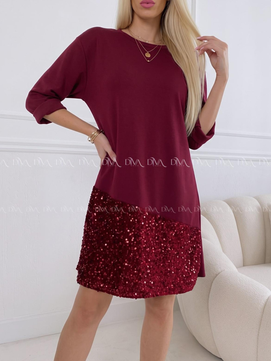 Šaty s flitrovaným lemom burgundy AA 182 Šaty s flitrovaným lemom burgundy AA 182