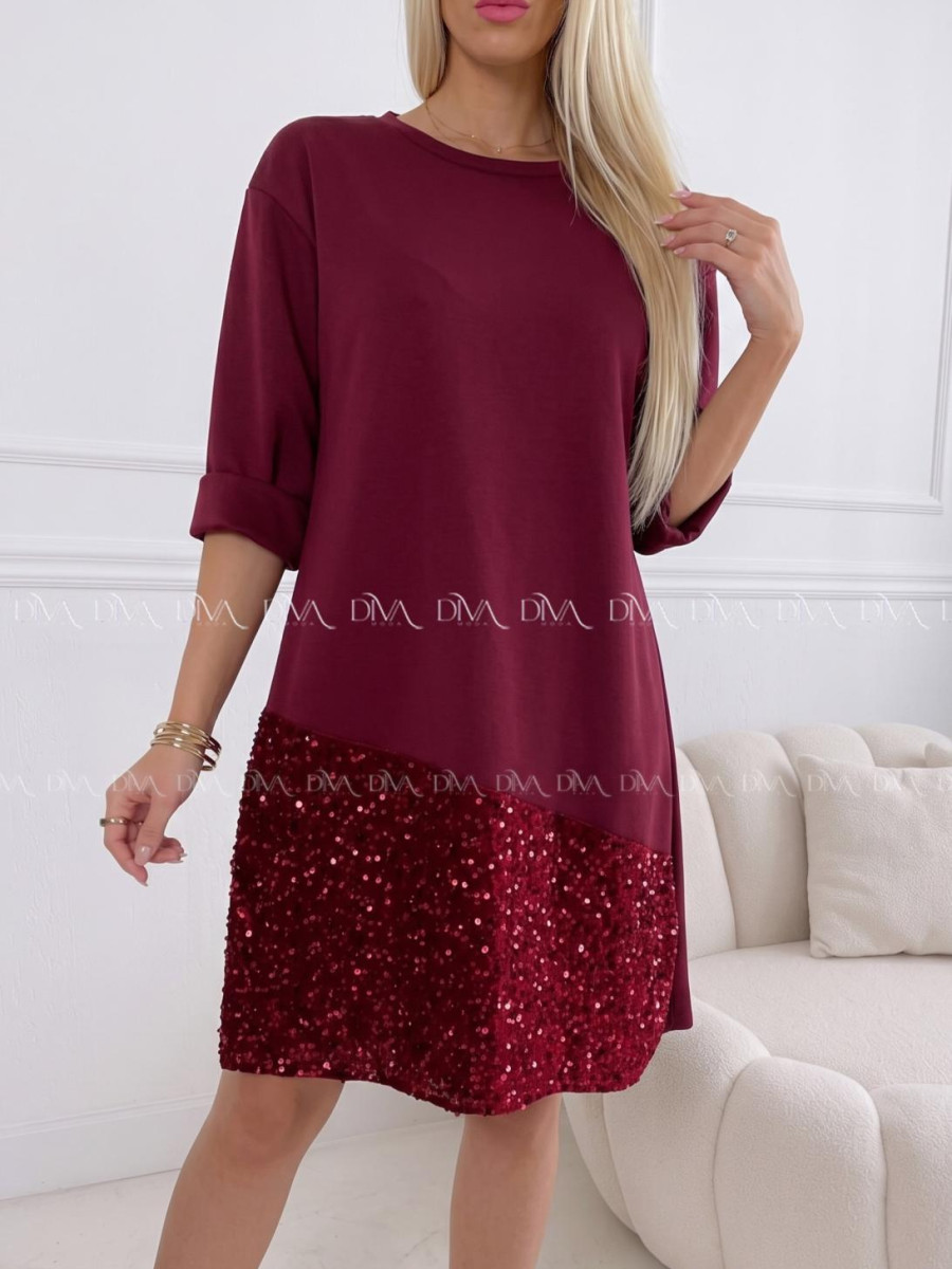 Šaty s flitrovaným lemom burgundy AA 182 Šaty s flitrovaným lemom burgundy AA 182