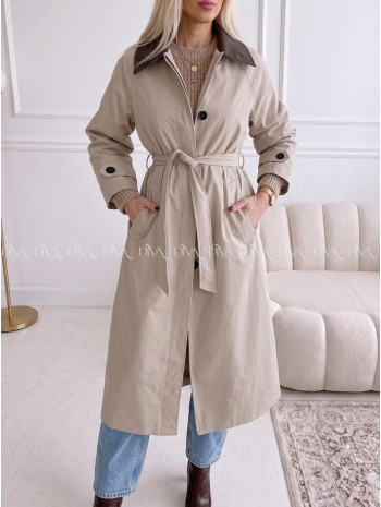 Trench coat béžový s čokoládovým golierom AA 73