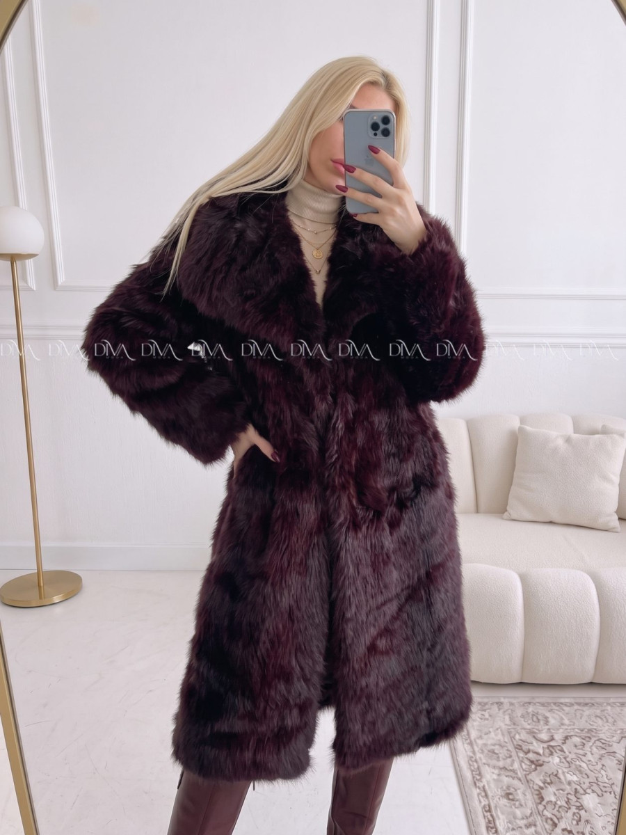 Dlhý kožuch burgundy A 113 Dlhý kožuch burgundy A 113