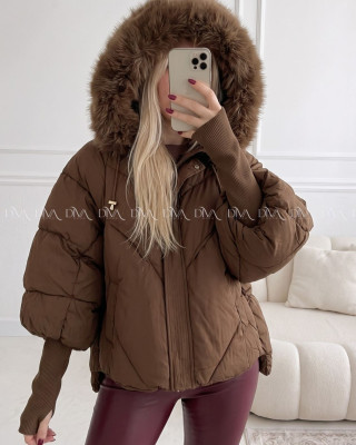 Zimná oversize bunda s puf rukávmi čokoládová AB 813