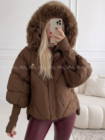 Zimná oversize bunda s puf rukávmi čokoládová AB 813