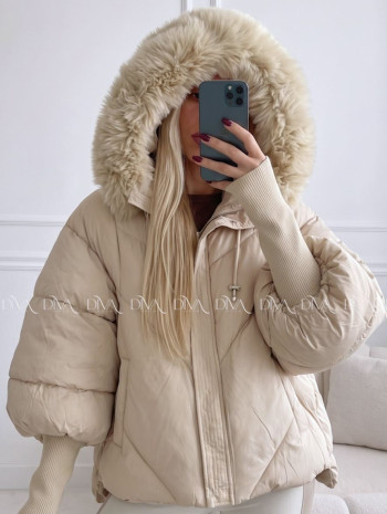 Zimná oversize bunda s puf rukávmi béžová AB 813