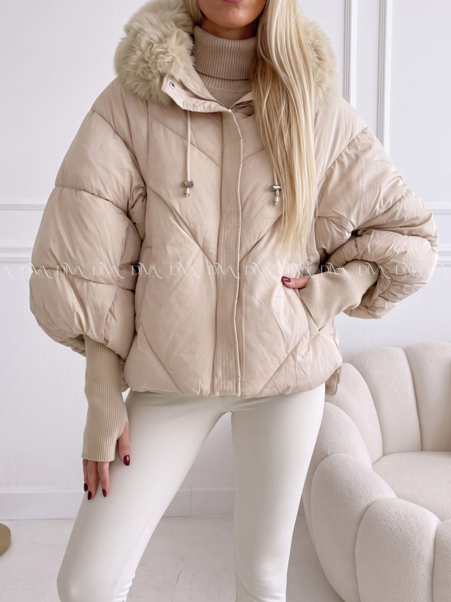 Zimná oversize bunda s puf rukávmi béžová AB 813 Zimná oversize bunda s puf rukávmi béžová AB 813