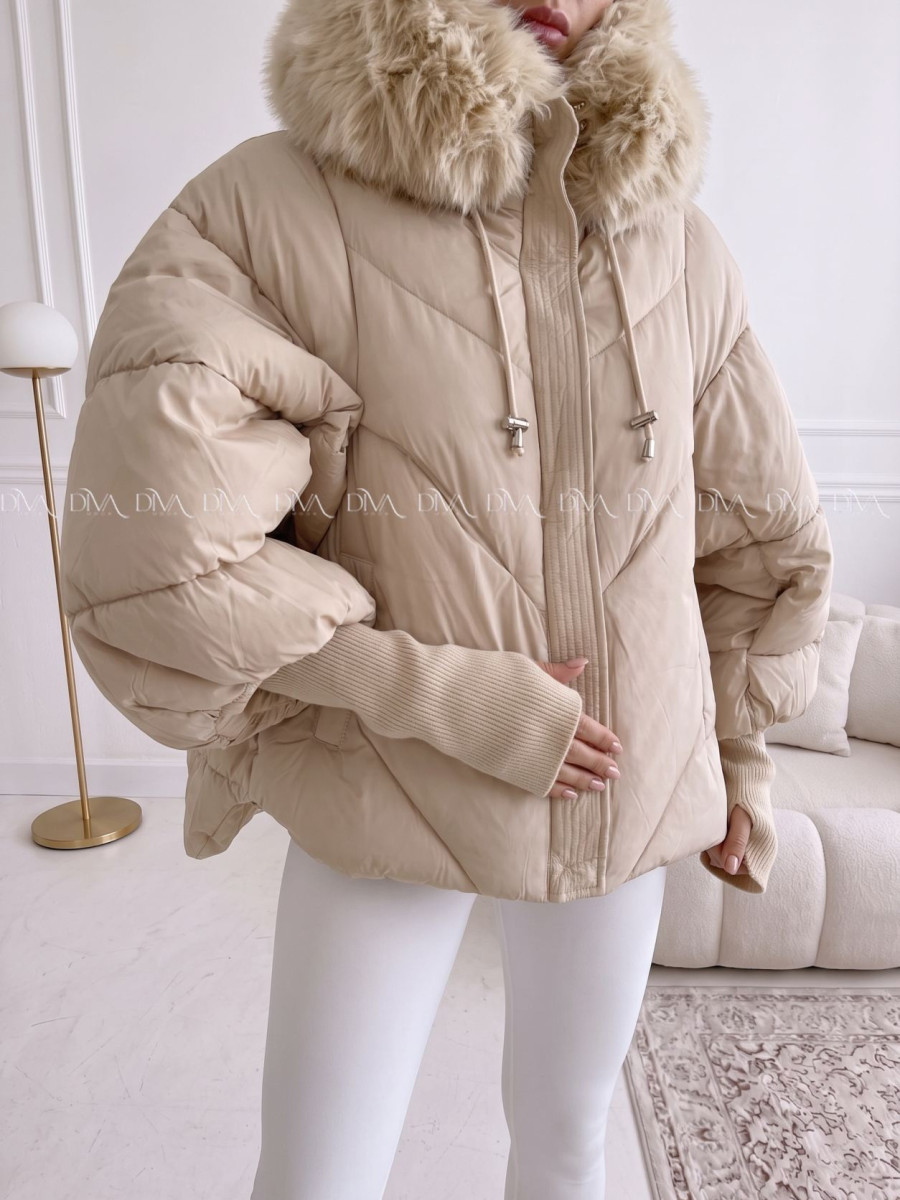 Zimná oversize bunda s puf rukávmi béžová AB 813 Zimná oversize bunda s puf rukávmi béžová AB 813