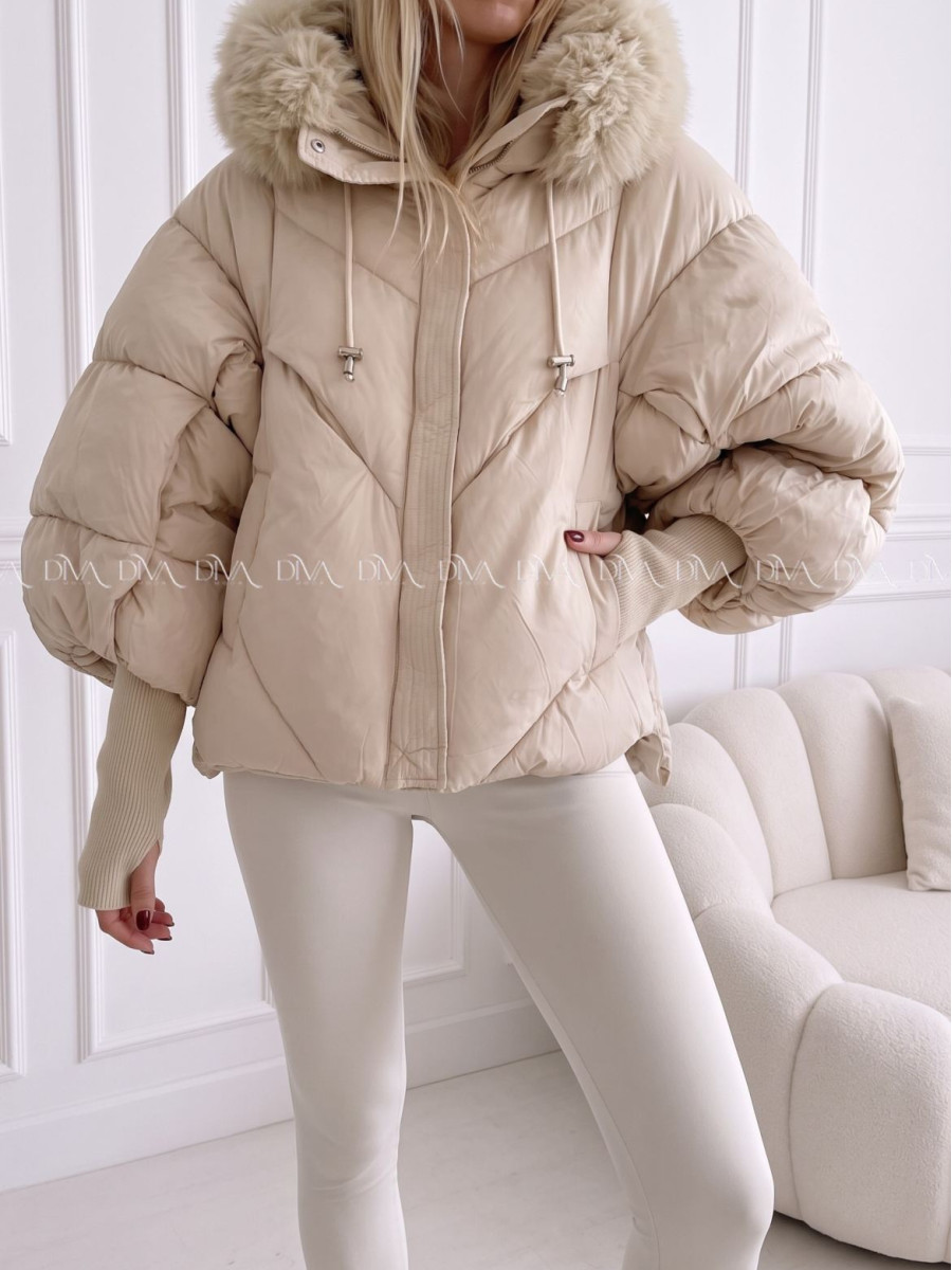 Zimná oversize bunda s puf rukávmi béžová AB 813 Zimná oversize bunda s puf rukávmi béžová AB 813